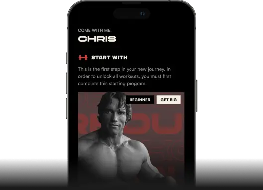 App screen with preview of a workout program with Arnolds picture