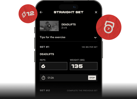 App screen with workout detail of a deadlift
